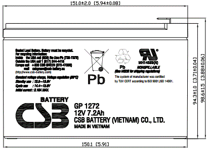 габаритные размеры батареи CSB GP 1272
